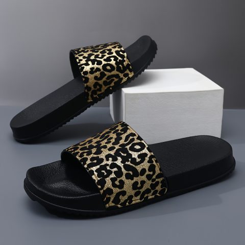 1 par de sandalias de moda para mujer de material EVA, con estampado de leopardo y lunares, pantuflas casuales abiertas con suela antideslizante y duradera para uso en interioresu002Fexteriores, lavar a manou002Flimpieza en seco