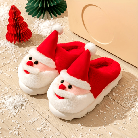 Pantuflas de Peluche de Pap Noel Acogedoras para Mujer - Zapatos de Interior Suaves y Clidos con Suela de PVC Antideslizante, Perfectos para el Invierno