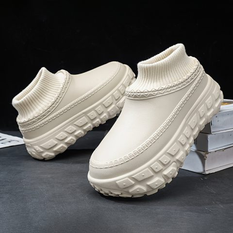 Zuecos casuales de plataforma para mujer - Invierno cmodo material EVA, zapatos de trabajo impermeables antideslizantes con plantilla suave, adecuados para mdicos, enfermeras, chefs y jardineros | Bota corta de punta redonda de una pieza